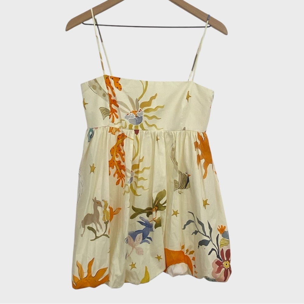 ZARA NWOT Blogger Fave Ivory Multicolor Watercolor Floral Animal Bubble Dress - Picture 10 of 11
